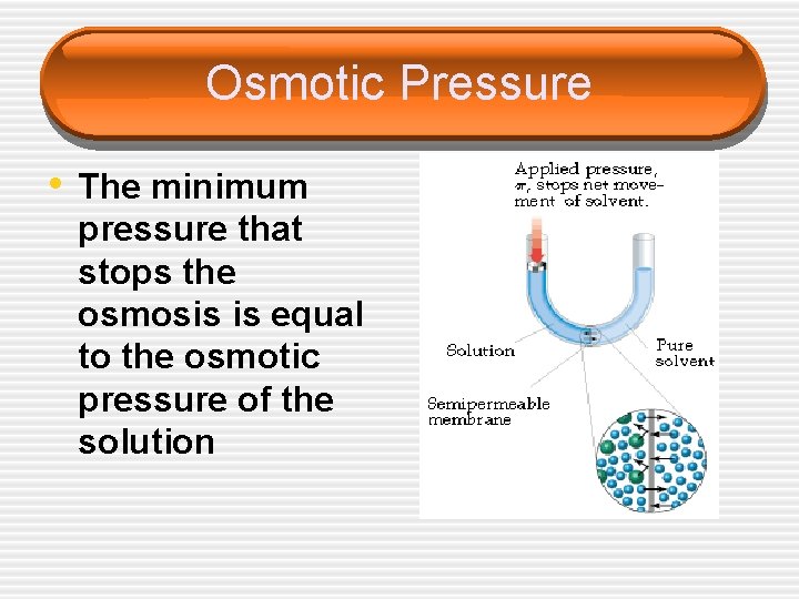 Osmotic Pressure • The minimum pressure that stops the osmosis is equal to the