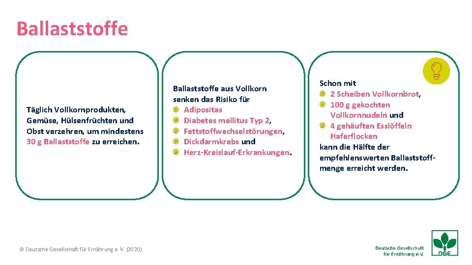 Ballaststoffe Täglich Vollkornprodukten, Gemüse, Hülsenfrüchten und Obst verzehren, um mindestens 30 g Ballaststoffe zu