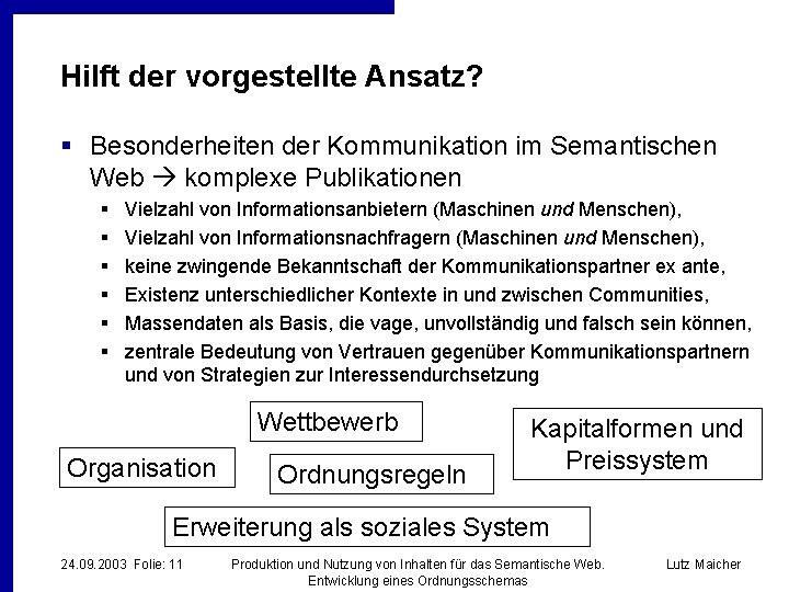 Hilft der vorgestellte Ansatz? § Besonderheiten der Kommunikation im Semantischen Web komplexe Publikationen §