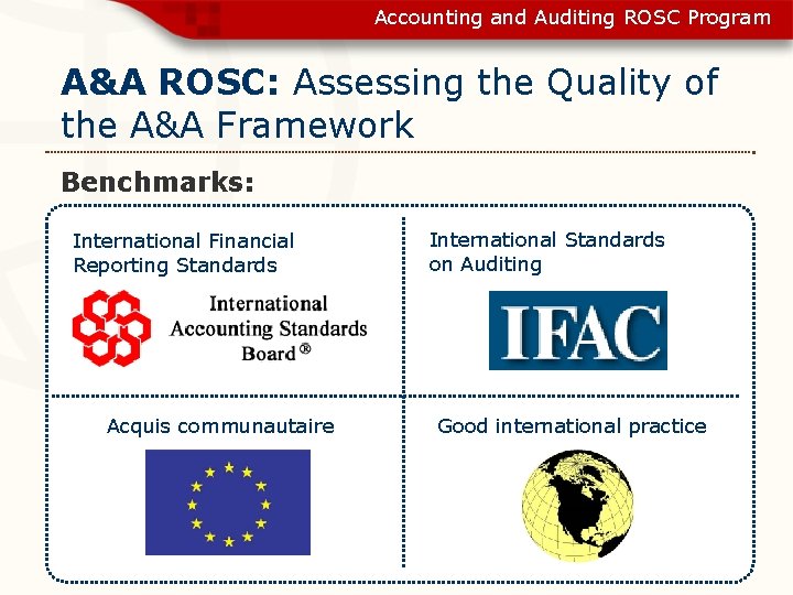 Accounting and Auditing ROSC Program A&A ROSC: Assessing the Quality of the A&A Framework