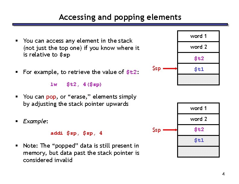 Accessing and popping elements word 1 § You can access any element in the