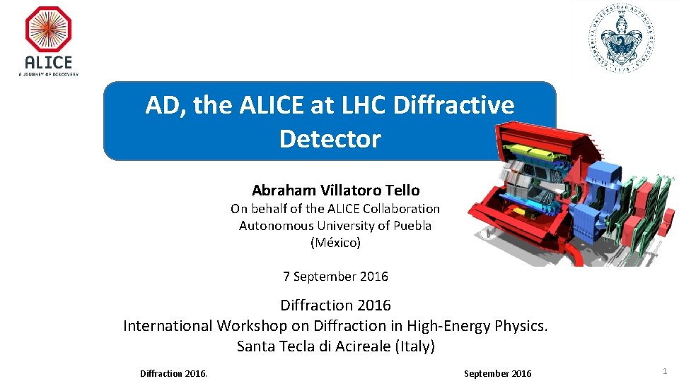 AD, the ALICE at LHC Diffractive Detector Abraham Villatoro Tello On behalf of the
