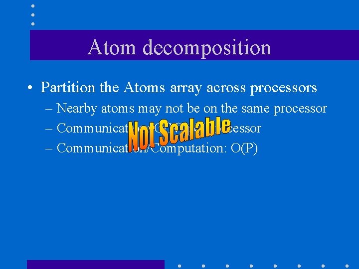 Atom decomposition • Partition the Atoms array across processors – Nearby atoms may not Atom decomposition • Partition the Atoms array across processors – Nearby atoms may not