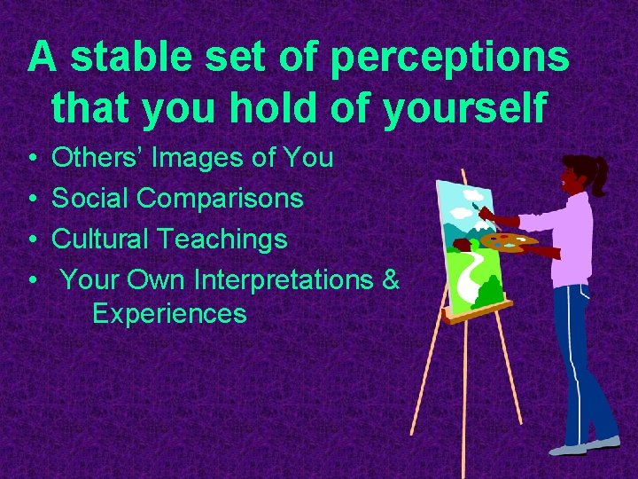 A stable set of perceptions that you hold of yourself • • Others’ Images A stable set of perceptions that you hold of yourself • • Others’ Images