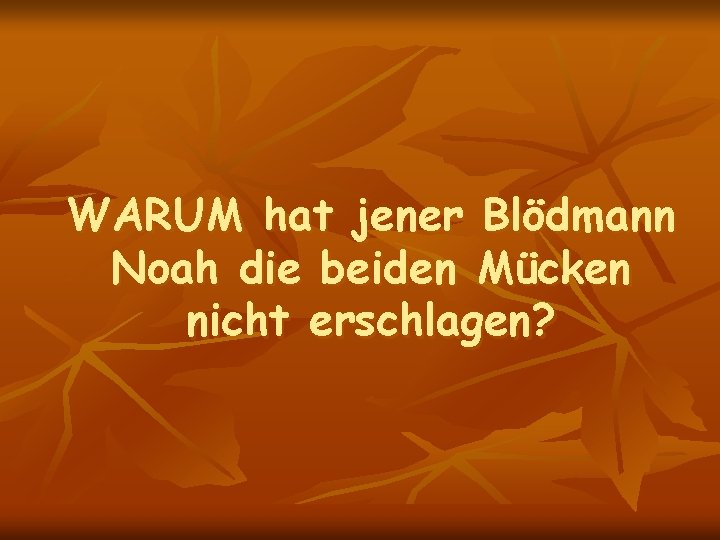 WARUM hat jener Blödmann Noah die beiden Mücken nicht erschlagen? 