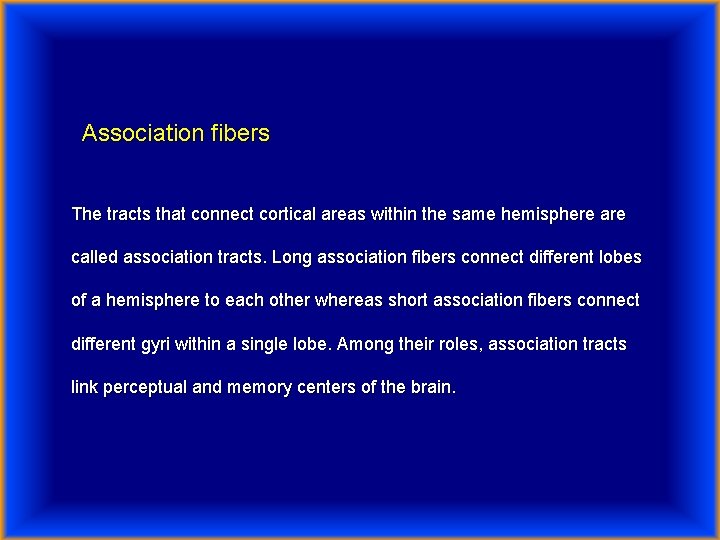 Association fibers The tracts that connect cortical areas within the same hemisphere are called