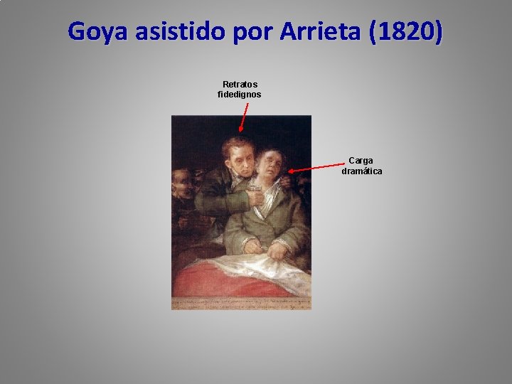 Goya asistido por Arrieta (1820) Retratos fidedignos Carga dramática 