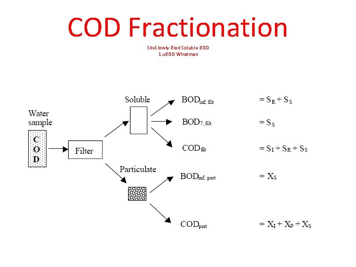 COD Fractionation SR=Slowly Biod Soluble BOD 1 u. BOD Whatman 