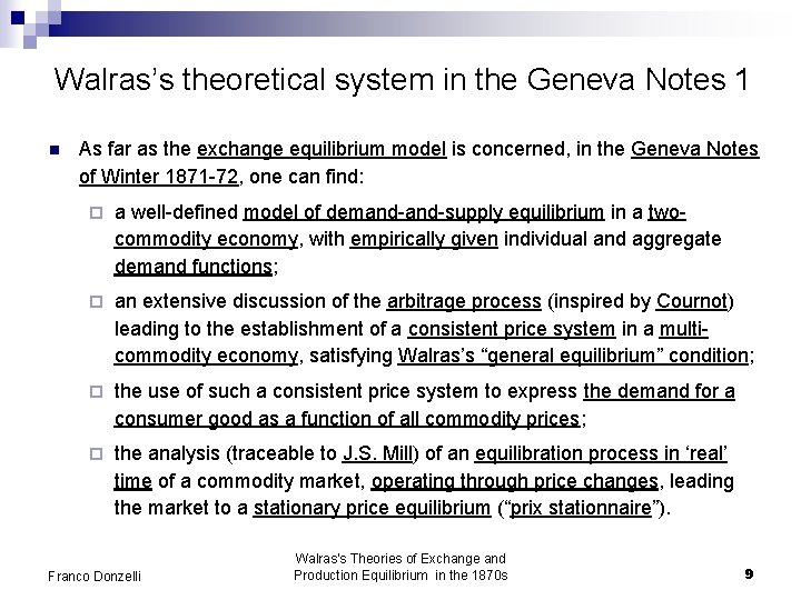 Walras’s theoretical system in the Geneva Notes 1 n As far as the exchange