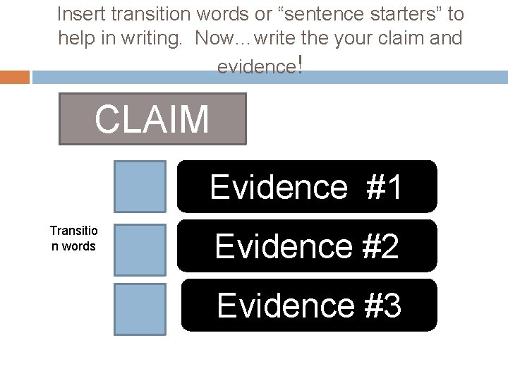 Insert transition words or “sentence starters” to help in writing. Now…write the your claim
