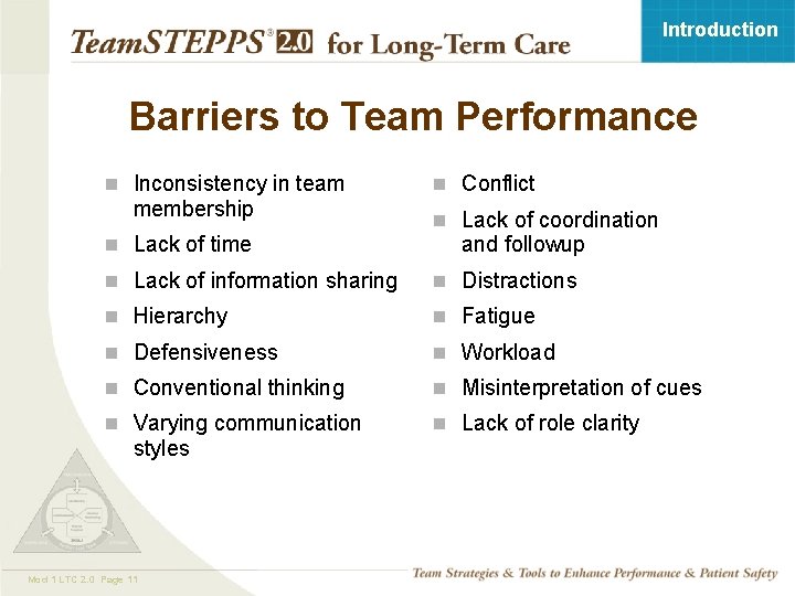 Introduction Barriers to Team Performance n Inconsistency in team membership n Conflict n Lack