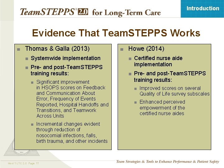 Introduction Evidence That Team. STEPPS Works ■ Howe (2014) ■ Thomas & Galla (2013)