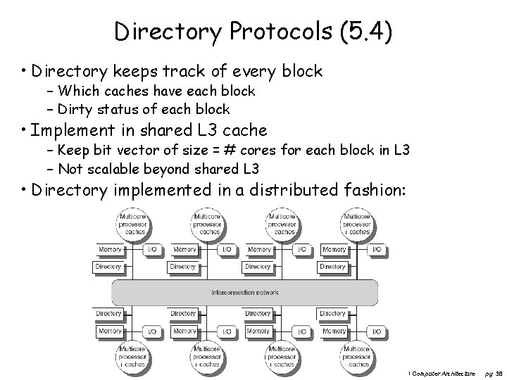 Directory Protocols (5. 4) • Directory keeps track of every block – Which caches