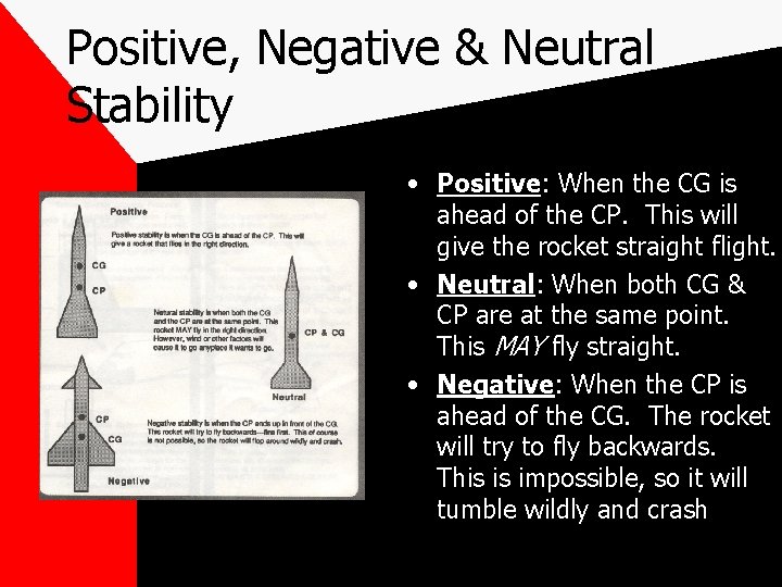 Positive, Negative & Neutral Stability • Positive: When the CG is ahead of the