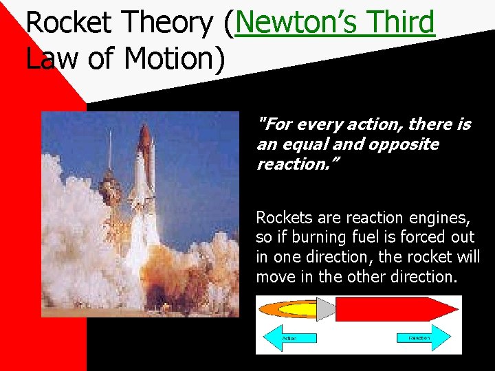 Rocket Theory (Newton’s Third Law of Motion) "For every action, there is an equal