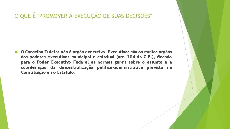 O QUE É "PROMOVER A EXECUÇÃO DE SUAS DECl. SÕES" O Conselho Tutelar não