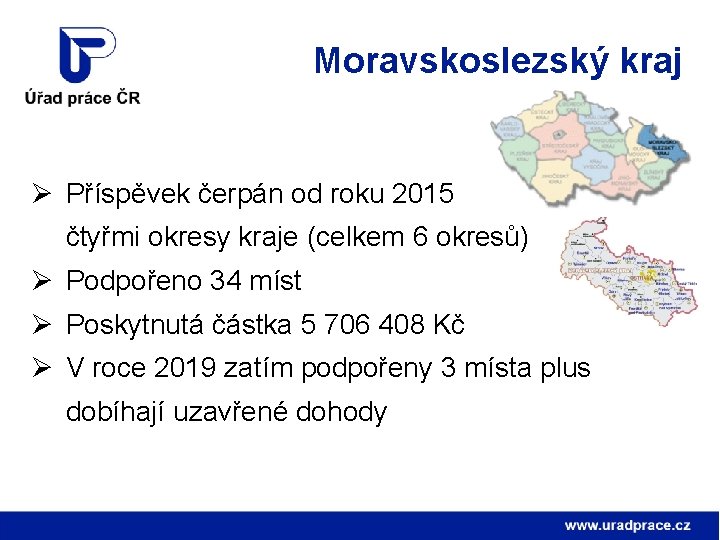 Moravskoslezský kraj Ø Příspěvek čerpán od roku 2015 čtyřmi okresy kraje (celkem 6 okresů)