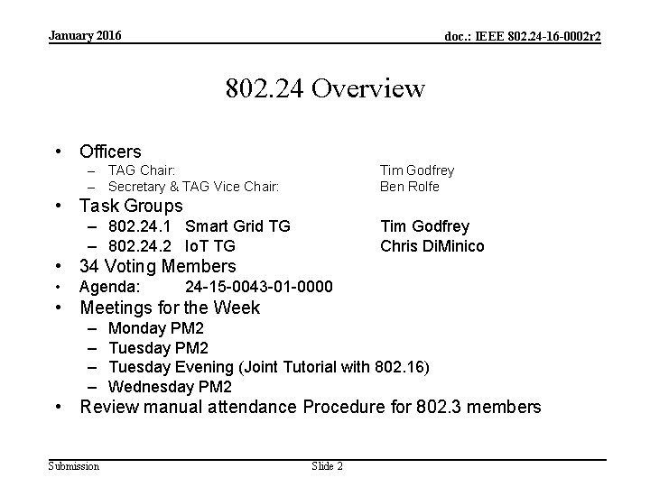 January 2016 doc. : IEEE 802. 24 -16 -0002 r 2 802. 24 Overview