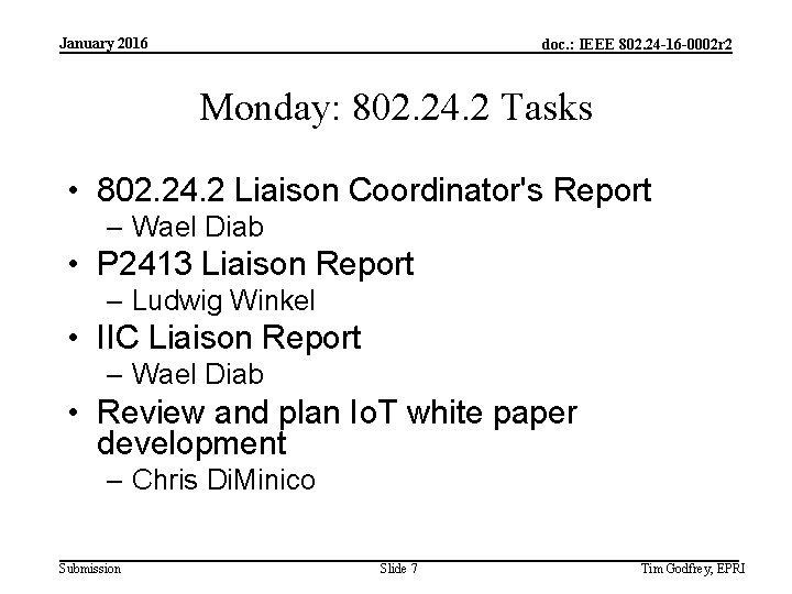 January 2016 doc. : IEEE 802. 24 -16 -0002 r 2 Monday: 802. 24.