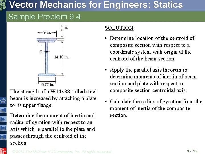 Tenth Edition Vector Mechanics for Engineers: Statics Sample Problem 9. 4 SOLUTION: • Determine