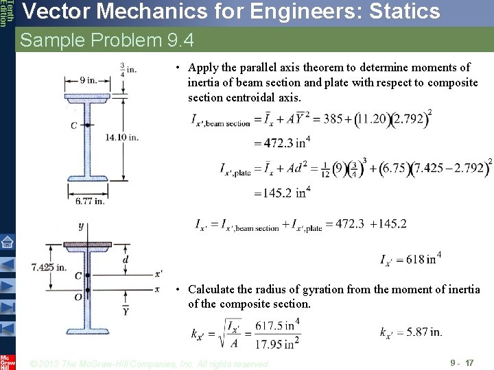 Tenth Edition Vector Mechanics for Engineers: Statics Sample Problem 9. 4 • Apply the