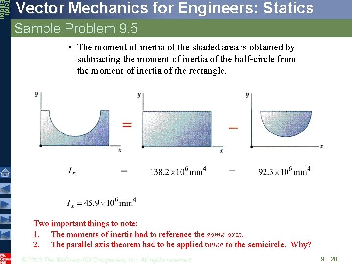 Tenth Edition Vector Mechanics for Engineers: Statics Sample Problem 9. 5 • The moment