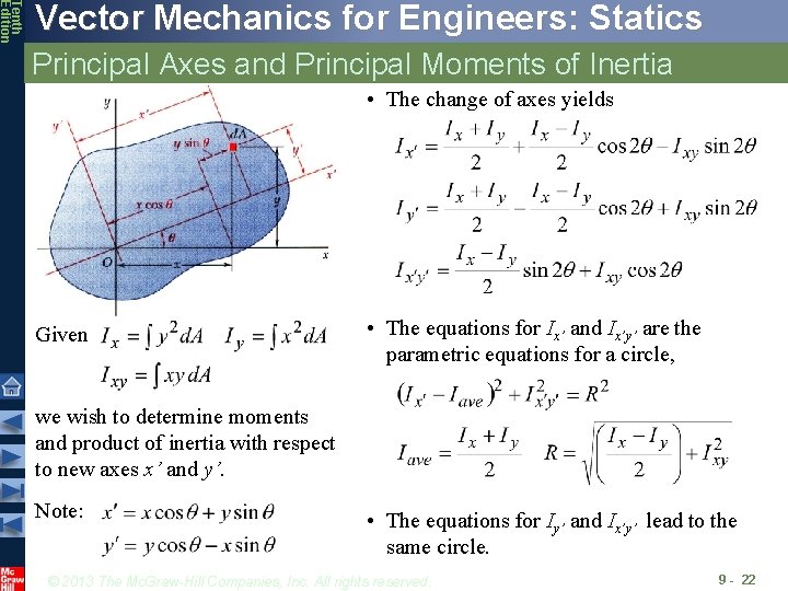 Tenth Edition Vector Mechanics for Engineers: Statics Principal Axes and Principal Moments of Inertia