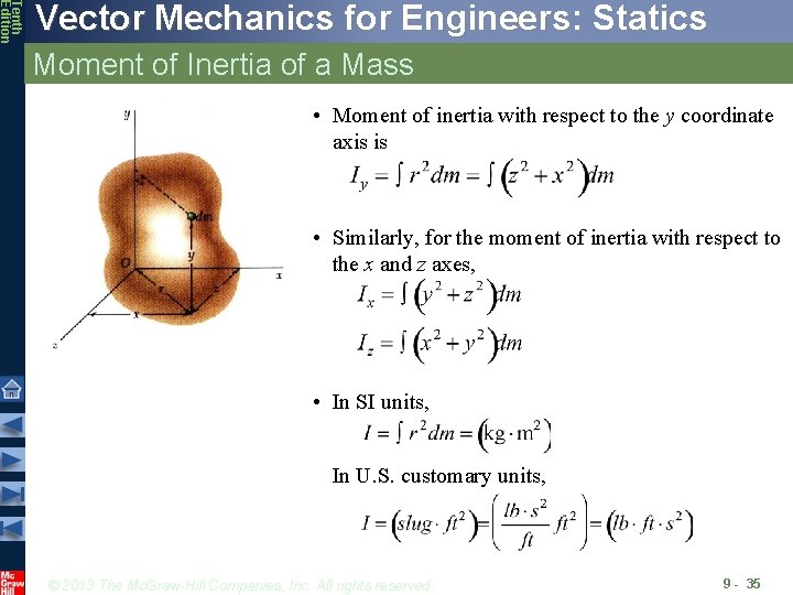 Tenth Edition Vector Mechanics for Engineers: Statics Moment of Inertia of a Mass •