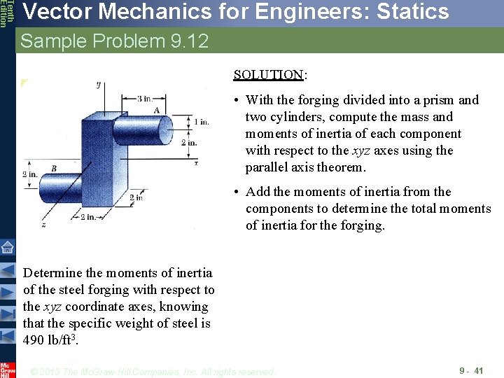 Tenth Edition Vector Mechanics for Engineers: Statics Sample Problem 9. 12 SOLUTION: • With