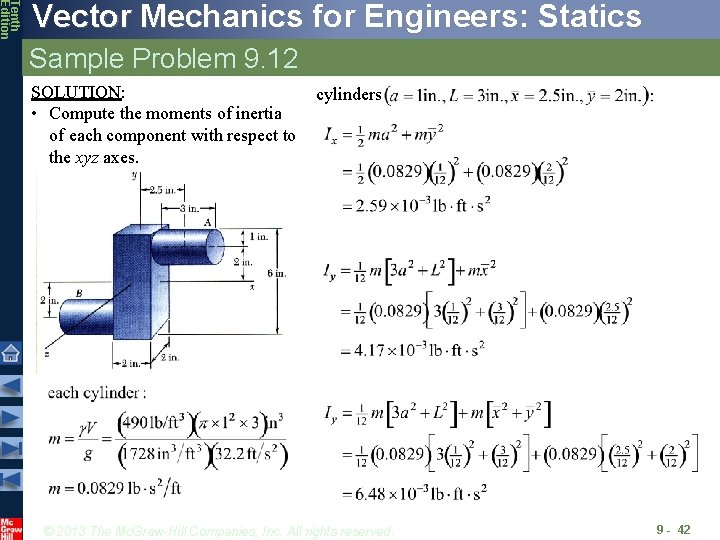 Tenth Edition Vector Mechanics for Engineers: Statics Sample Problem 9. 12 SOLUTION: • Compute