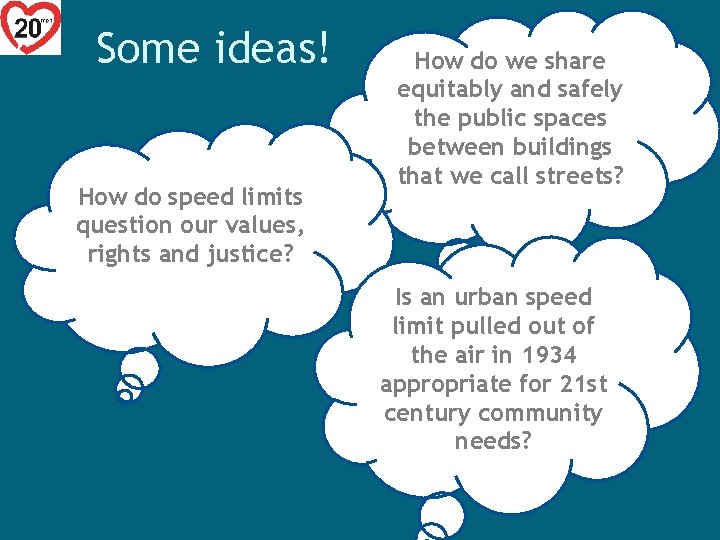 Some ideas! How do speed limits question our values, rights and justice? How do