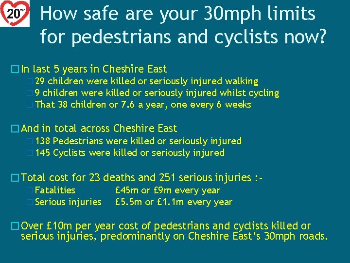 How safe are your 30 mph limits for pedestrians and cyclists now? �In last