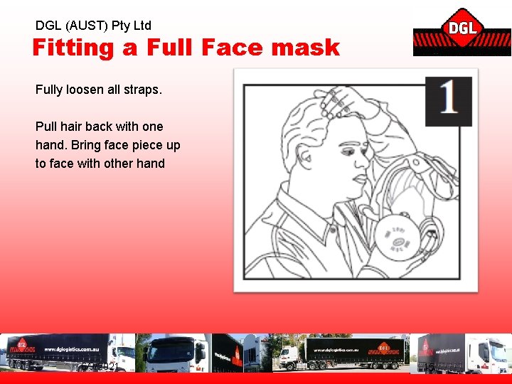 DGL (AUST) Pty Ltd Fitting a Full Face mask Fully loosen all straps. Pull