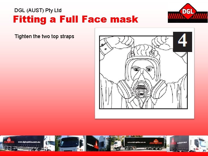 DGL (AUST) Pty Ltd Fitting a Full Face mask Tighten the two top straps