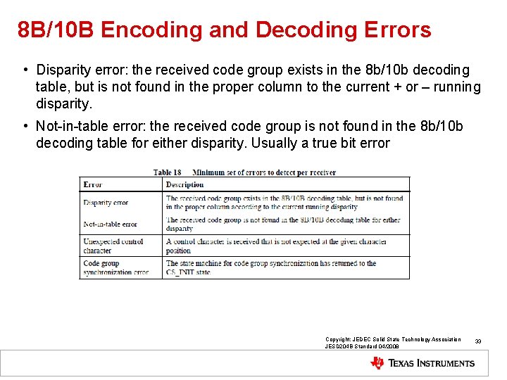 8 B/10 B Encoding and Decoding Errors • Disparity error: the received code group
