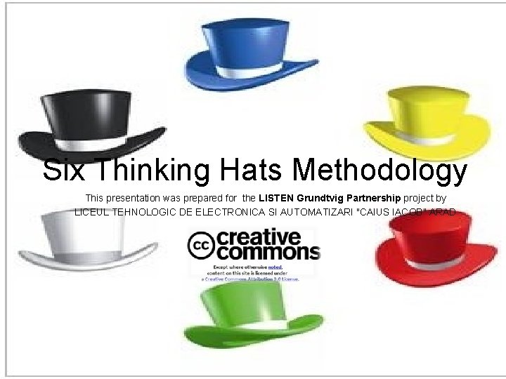 Six Thinking Hats Methodology This presentation was prepared for the LISTEN Grundtvig Partnership project