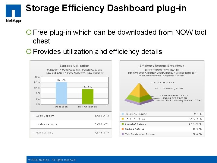 Storage Efficiency Dashboard plug-in ¡ Free plug-in which can be downloaded from NOW tool