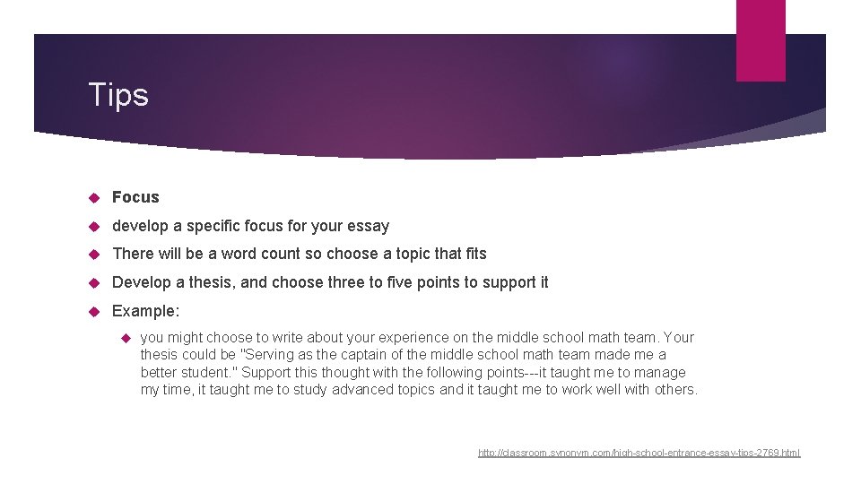 Tips Focus develop a specific focus for your essay There will be a word