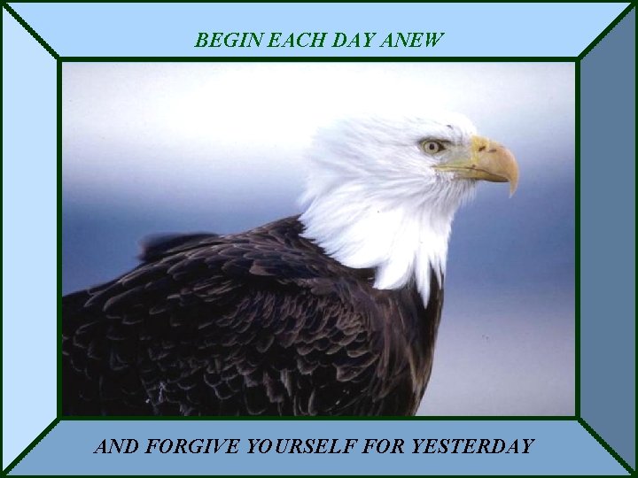 BEGIN EACH DAY ANEW AND FORGIVE YOURSELF FOR YESTERDAY 