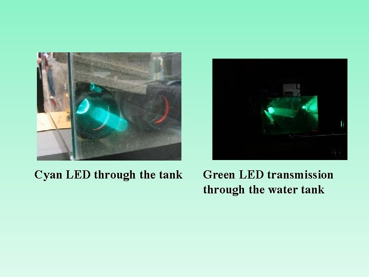 Cyan LED through the tank Green LED transmission through the water tank 