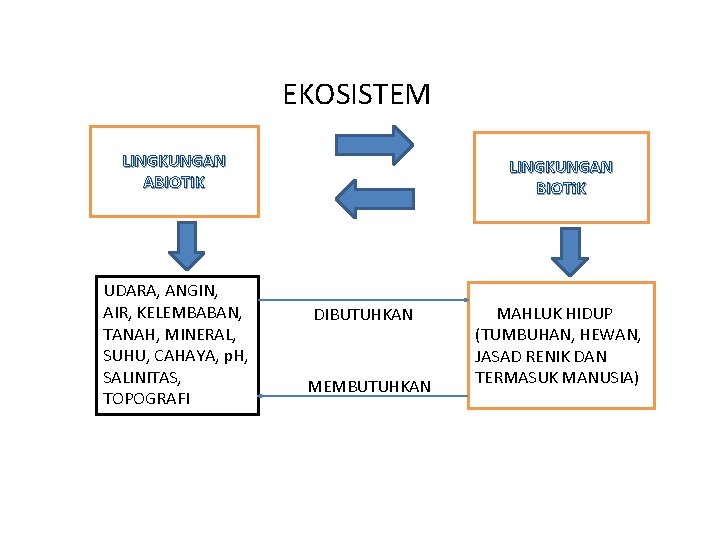 EKOSISTEM LINGKUNGAN ABIOTIK UDARA, ANGIN, AIR, KELEMBABAN, TANAH, MINERAL, SUHU, CAHAYA, p. H, SALINITAS,