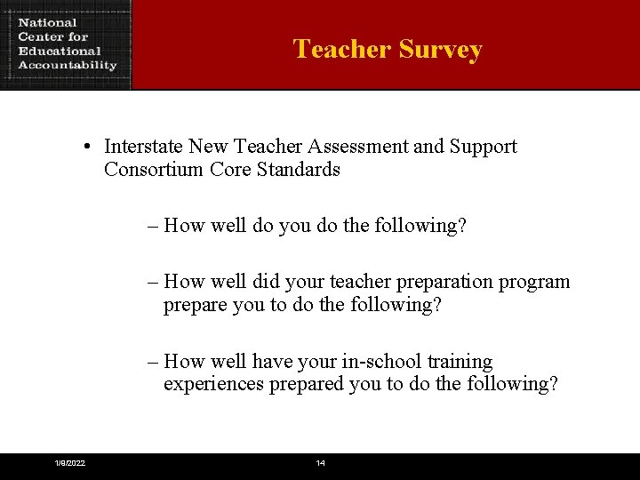 Teacher Survey • Interstate New Teacher Assessment and Support Consortium Core Standards – How