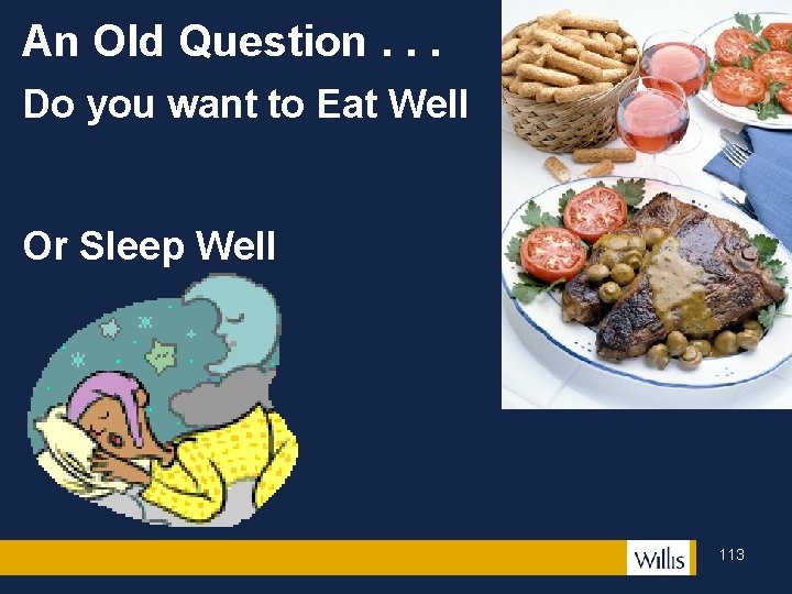 An Old Question. . . Do you want to Eat Well Or Sleep Well