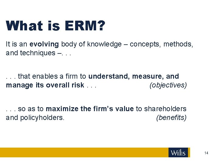 What is ERM? It is an evolving body of knowledge – concepts, methods, and