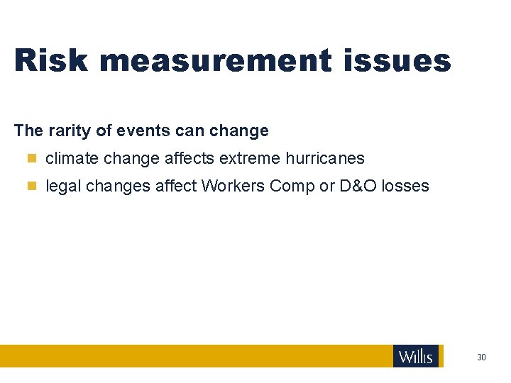 Risk measurement issues The rarity of events can change climate change affects extreme hurricanes