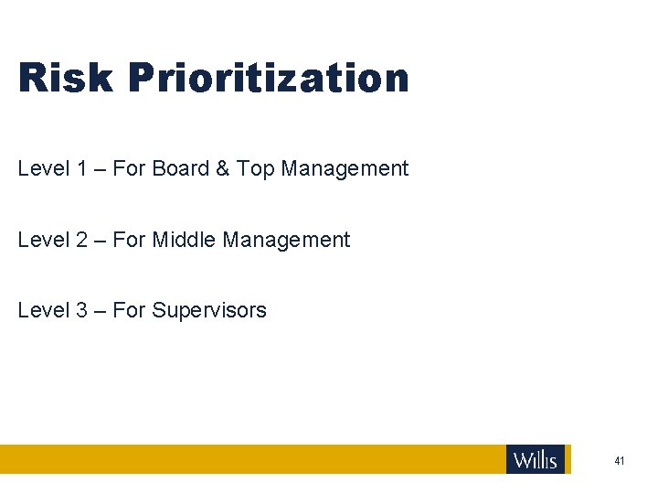 Risk Prioritization Level 1 – For Board & Top Management Level 2 – For