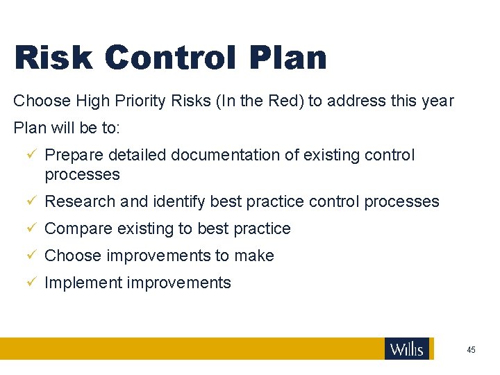 Risk Control Plan Choose High Priority Risks (In the Red) to address this year