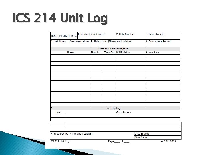 ICS 214 Unit Log 