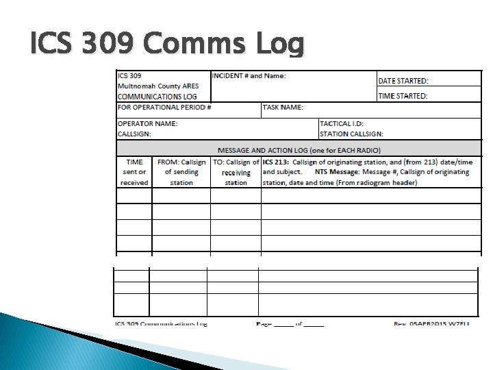 ICS 309 Comms Log 