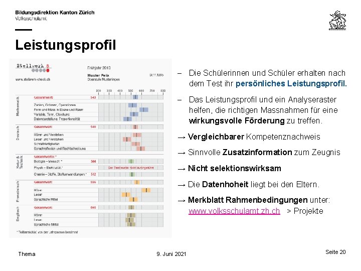 Leistungsprofil – Die Schülerinnen und Schüler erhalten nach dem Test ihr persönliches Leistungsprofil. –